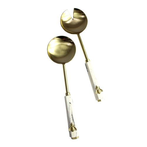 2pc LVD Stainless Steel 28.5cm Bee Salad Server Spoon/Fork Set - Gold/White