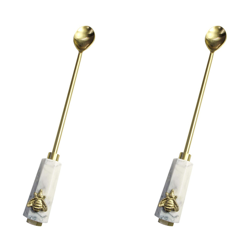 2PK LVD Stainless Steel Bee 26cm Long Mix Spoon - Gold/White