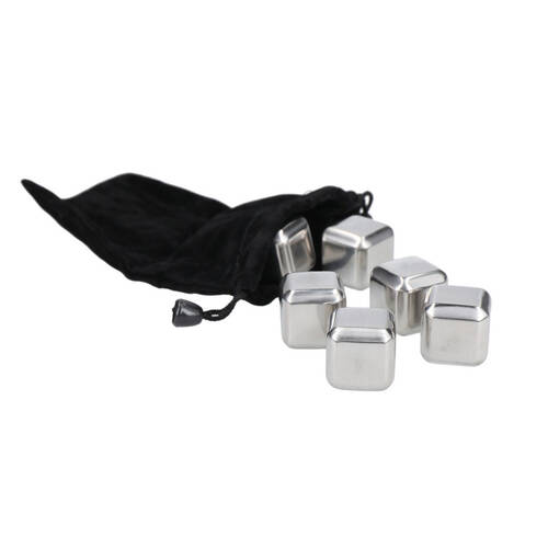 6pc Barcraft Stainless Steel Wine Cubes w/ Pouch Set - Silver