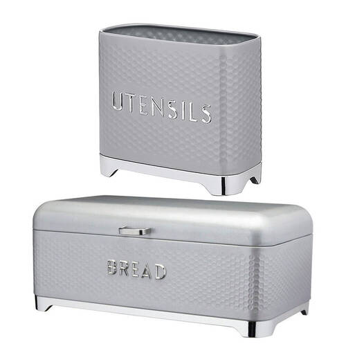 2pc Kitchencraft Lovello Textured Utensil Holder & Bread Bin - Shadow Grey