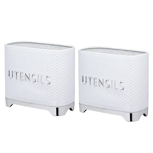 2PK Kitchencraft Lovello Textured Utensil Holder - White