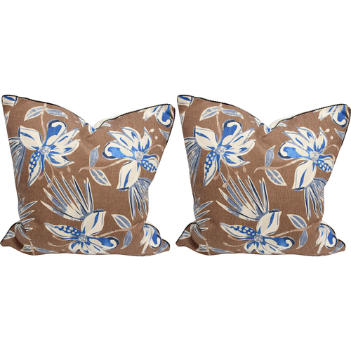 2PK LVD Cushion Denim Floral Decorative Home/Lounge Decor 50cm
