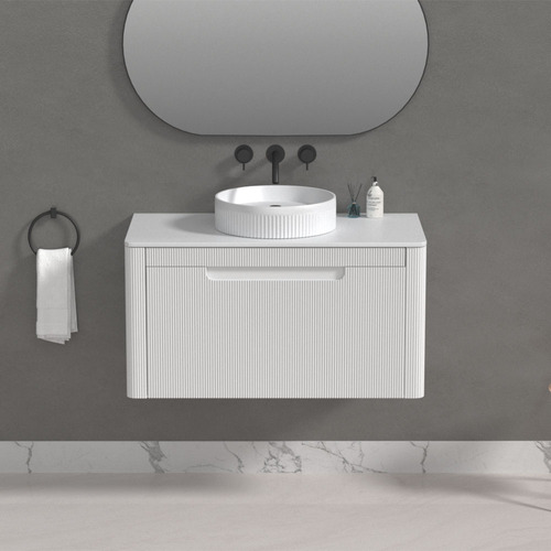 Haven Home Sorrento Wall Hung Vanity 900mm White With Sintered Stone Top 