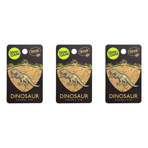 3PK Geek Culture Dinosaur Skeleton Glow Enamel Pin - Tyrannosaurus