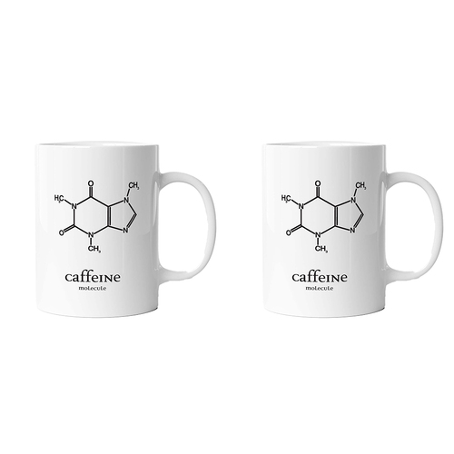2PK Geek Culture Caffeine Molecule Mug Coffee/Tea Drinking Cup White 9.5cm 