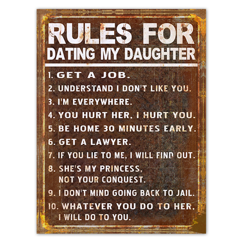 Rules For Dating Hanging Flat Iron Sign 29x40cm Rectangle