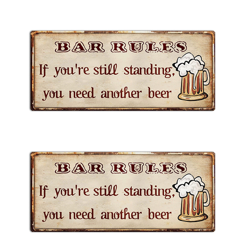 2PK Bar Rules Hanging Iron Sign 31x13cm Bar Decor Rectangle