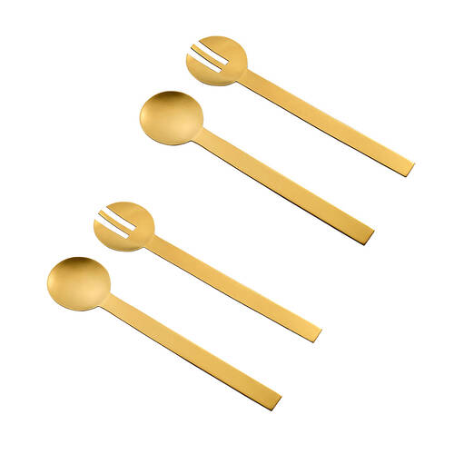 2x 2pc Essen Midas Salad Serve Set 29cm Gold Servers Stainless Steel Serveware