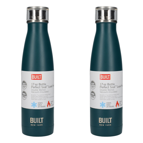 2x Built New York 480ml Leakproof Double Wall Drink Bottle - Teal