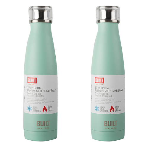 2x Built New York 480ml Leakproof Double Wall Drink Bottle - Mint