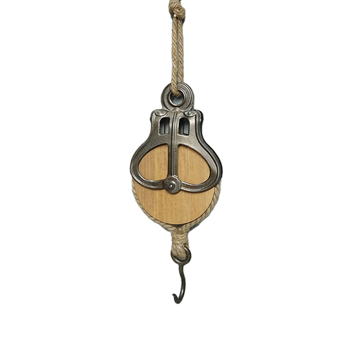 DWBH 36x15cm Wooden/Metal Wall Hanging Hook Decorative Pulley Scale Natural