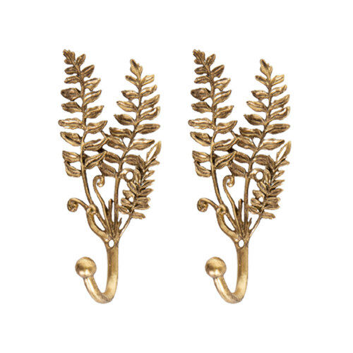 2x DWBH 6x15cm Pewter Metal Single Wall Hook Fern - Gold