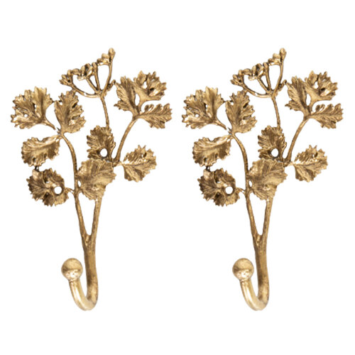 2x DWBH 9x14cm Pewter Single Wall Hanging Hook Sprig - Gold
