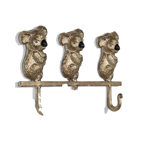 DWBH 32x17cm Cast Iron Wall Multi-Hook Organiser - Antique Gold