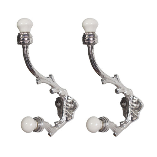 2x DWBH 9x14cm Brass Twig Wall Hook w/ Ceramic Knob - Silver