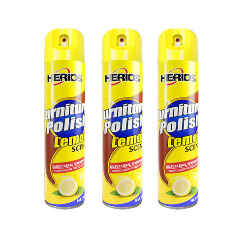 3PK Herios 320ml Furniture Polisher Shine/Protect Lemon Scent