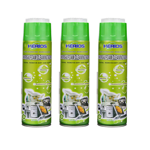 3PK Herios 650ml Universal Foam Cleaning Agent Laptop/Car Seat Cleaner
