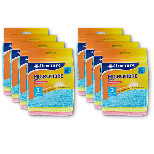 8x 3pc Hercules Multipurpose Microfibre Cloths
