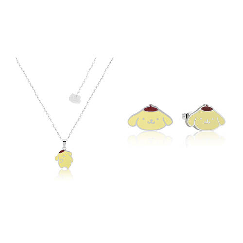 2pc Couture Kingdom Sanrio Pompompurin Necklace & Stud Earrings Silver