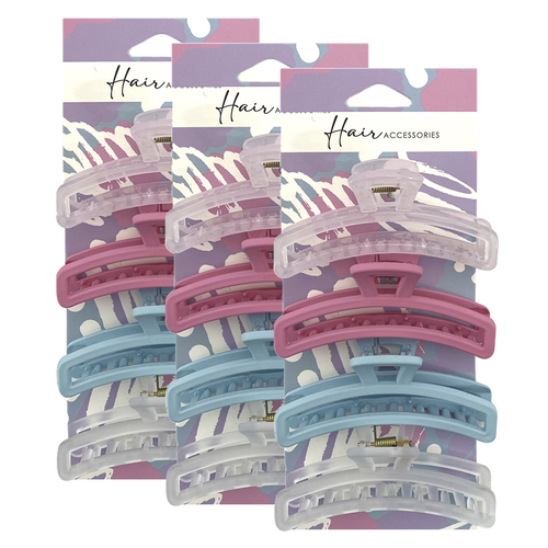 3x 4pc Hair Accessories Melrose 10cm Clips Curve Pastel Mix Accessory