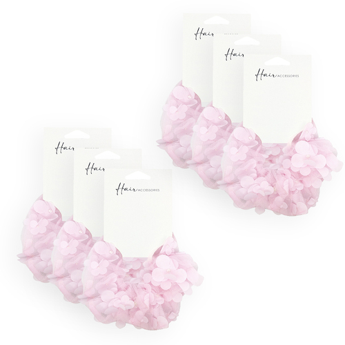 6PK Hair Accessories Scrunchie 14cm Flower Decal Organza Ponytail Accessory