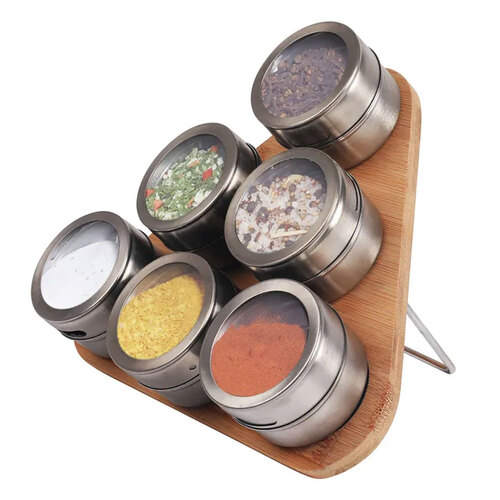 Magnetic Triangular Bamboo Spice Rack & Jars