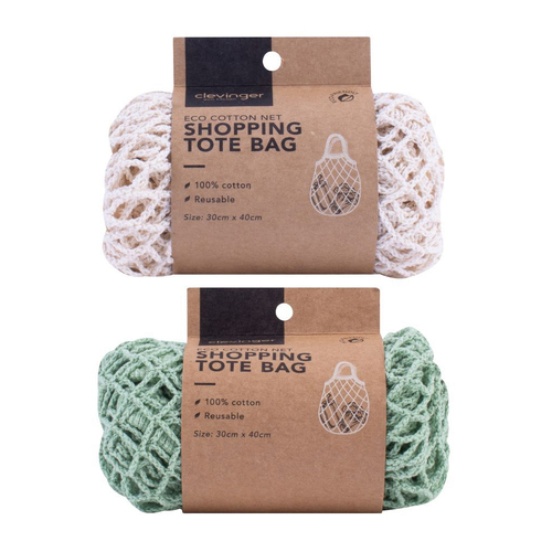 2PK Clevinger Eco Cotton Net Shopping Tote Bag 30x40cm Assorted
