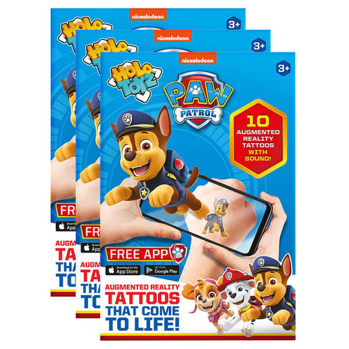 3x 10pc Holotoyz HoloArtz Paw Patrol Augmented Reality Tattoos Kids Art 3y+