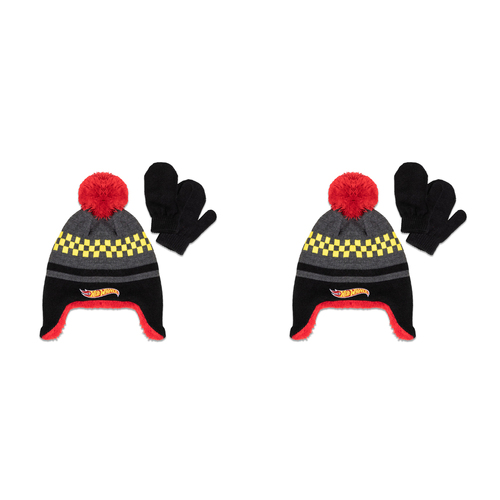 2PK Hot-Wheels Mattel Kids/Children Beanie & Mittens - Red