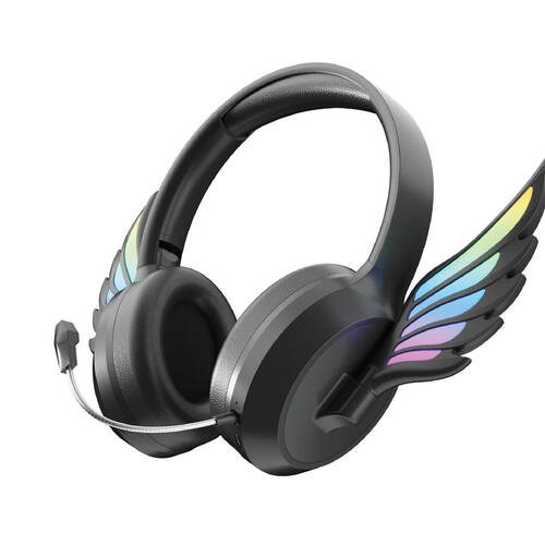 Laser Kids Angel Wings RGB LED Bluetooth Wireless Headphones w/ Microphone Black