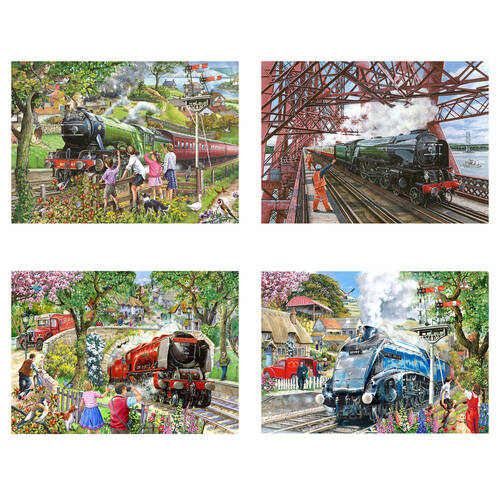 4 x 500pc House Of Puzzles Steaming Along Multipack 34x48cm Jigsaw 3y+