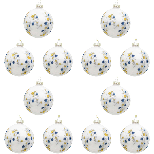 12PK LVD 8cm Glass Bauble Chinoiserie Gold Home/Office Decor