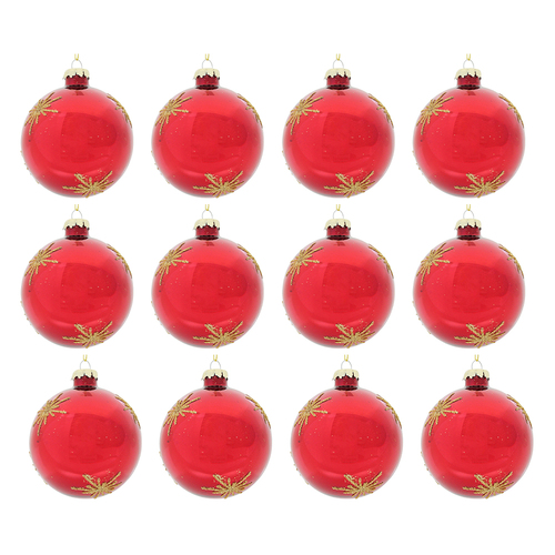 12PK LVD Glass Bauble Scarlett Seasonal Christmas Decoration