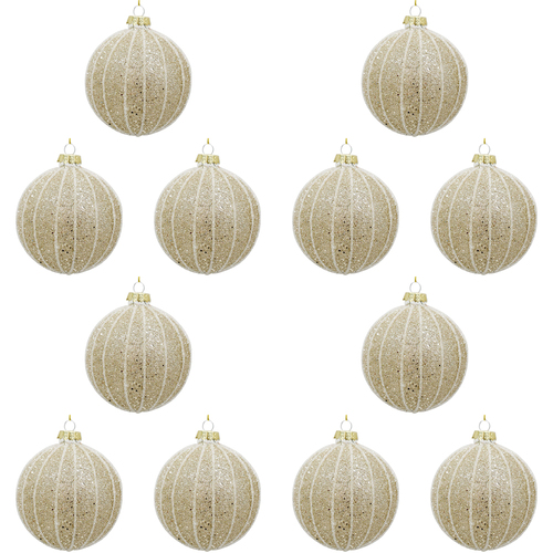 12PK LVD 8cm Glass Bauble Channel Home/Office Xmas Decor - Gold