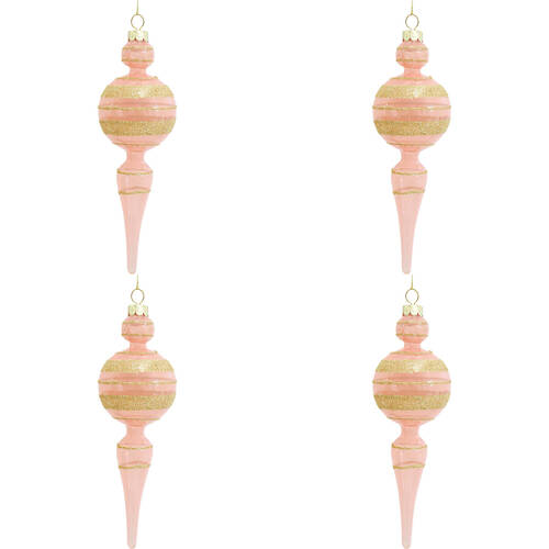 4PK LVD Glass Drop Ornament Hanging Home Decor 18cm Crepe/Gold