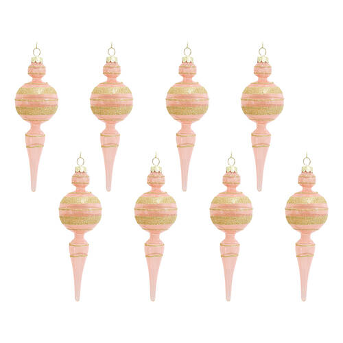 8PK LVD Glass Drop Ornament Hanging Home Decor 18cm Crepe/Gold