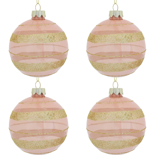 4PK LVD 8cm Glass Baubble Festive Home Decor - Crepe/Gold