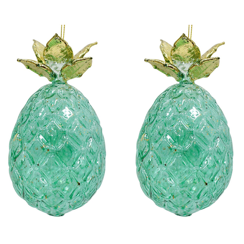 2PK LVD Glass Pineapple Ornament Decor 7x11cm - Vintage Green