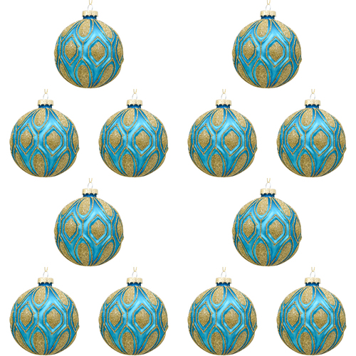 12PK LVD 8cm Glass Bauble Prussian Home/Office Xmas Decor - Blue