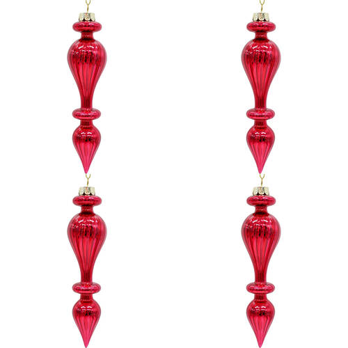 4PK LVD Glass Drop Hanging Ornament 3.5x16cm - Fiesta Red