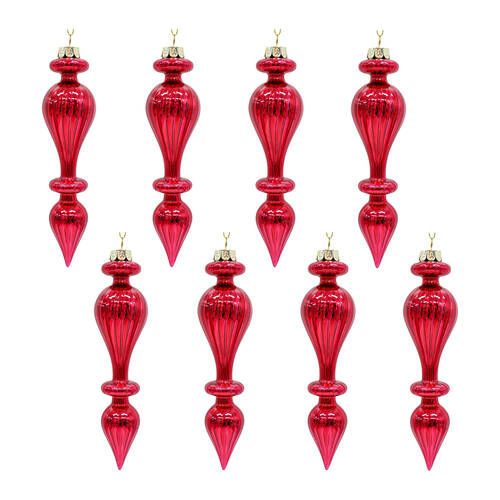 8PK LVD Glass Drop Hanging Ornament 3.5x16cm - Fiesta Red