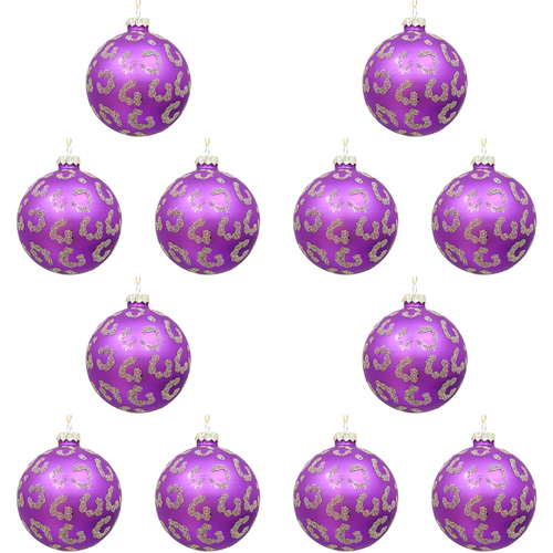 12PK LVD 8cm Glass Bauble Ava Home/Office Xmas Decor - Purple