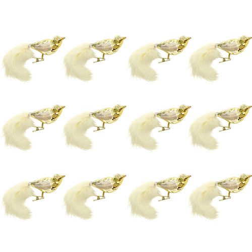 12PK LVD Glass Clip Bird Gold Decorative Sculpture Home/Lounge Decor