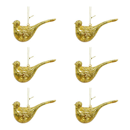 6PK LVD Glass Bird Hanging Ornament Home Decor 15cm - Gold