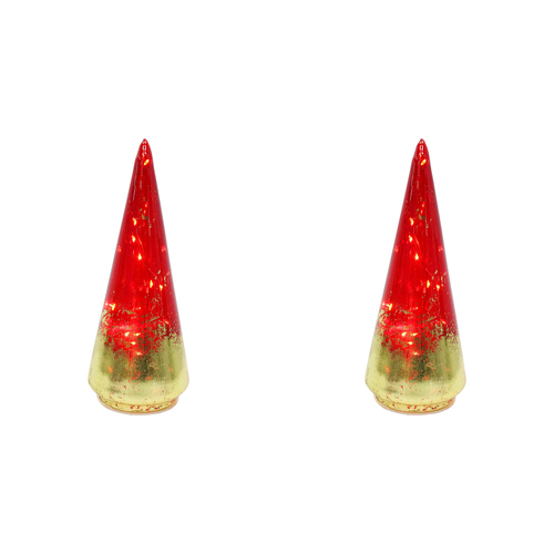 2PK LVD 8x22cm LED Glass Tree Ruby Small Home Decor - Red/Gold