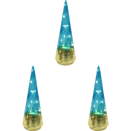3PK LVD 9x28cm LED Glass Tree Jewel Large Home Decor - Blue