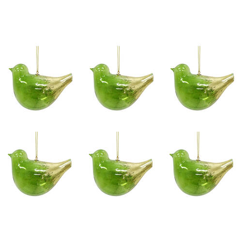 6PK LVD Glass Bird Florence Wall Hanging Ornament 10x7cm - Green