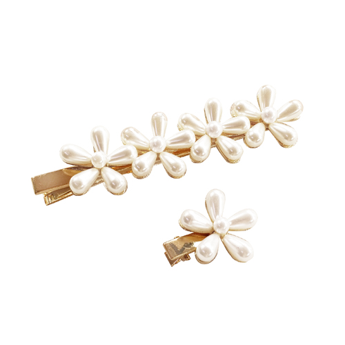 2pc Culturesse Vienna Floral Pearly Barrette Set - White/Gold