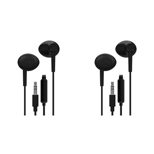 2PK Liquid Ears Everyday 3.5mm Wired Bud Earphones with Mic Black