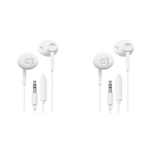 2PK Liquid Ears Everyday 3.5mm Wired Bud Earphones with Mic White